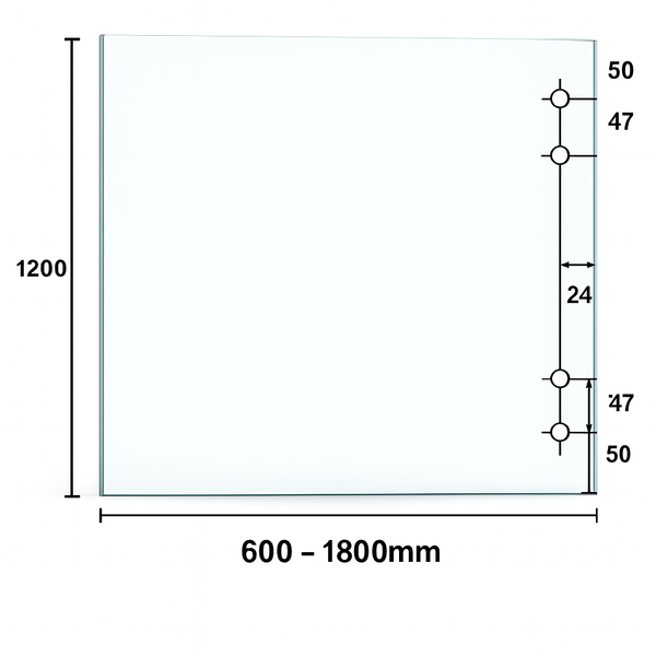 Clear Toughened Glass Pool Hinge Panel 12mm (T) x 1200mm (H)
