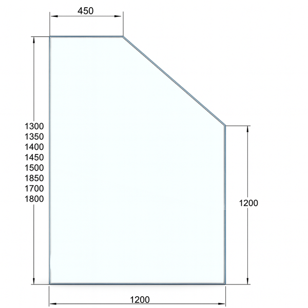 Clear Toughened Glass Pool Raked Panel 12mm (T) x 1200 (W)