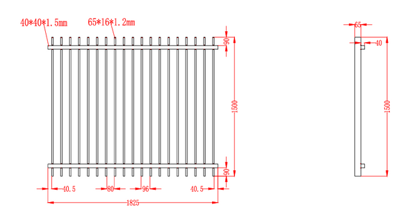 Aluminium Blade Fence Panel 1500MM (H) x 1825MM(W) INC CAPS