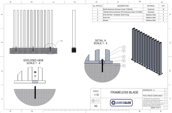 Frameless Blade Pool Fencing Base Plate 100x25x1800mm