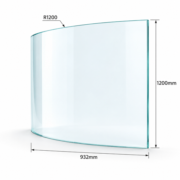 Clear Toughened Glass Curved Panel 135 Degrees 12 (T) x 932 (W) x 1200mm (H) R1200