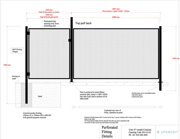 Perforated Pool Panel 2 Meter KIT