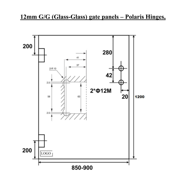 Clear Toughened Glass - Glass Polaris Gate 12mm (T) x 1200mm (H)