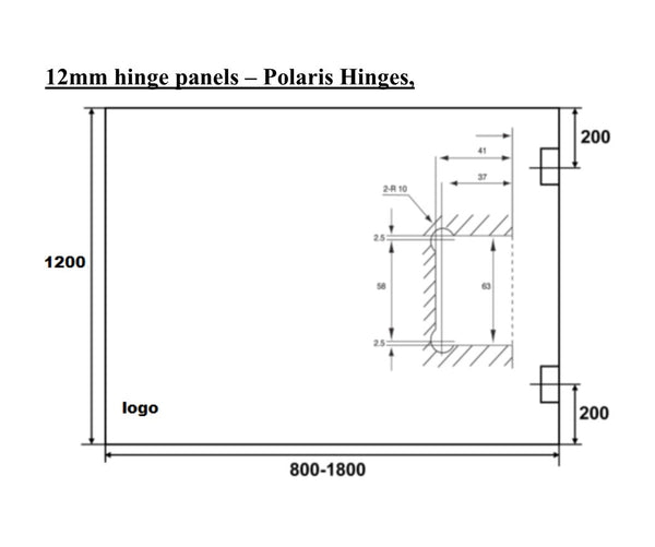 Clear Toughened Glass Polaris Hinge Panel 12mm (T) x 1200 (H)