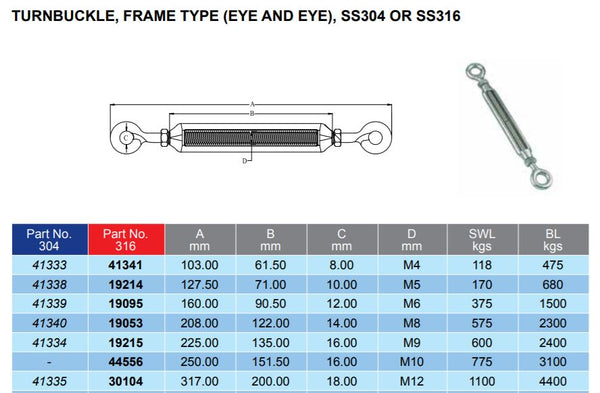 Turnbuckle Eye & Eye G316 Stainless Steel